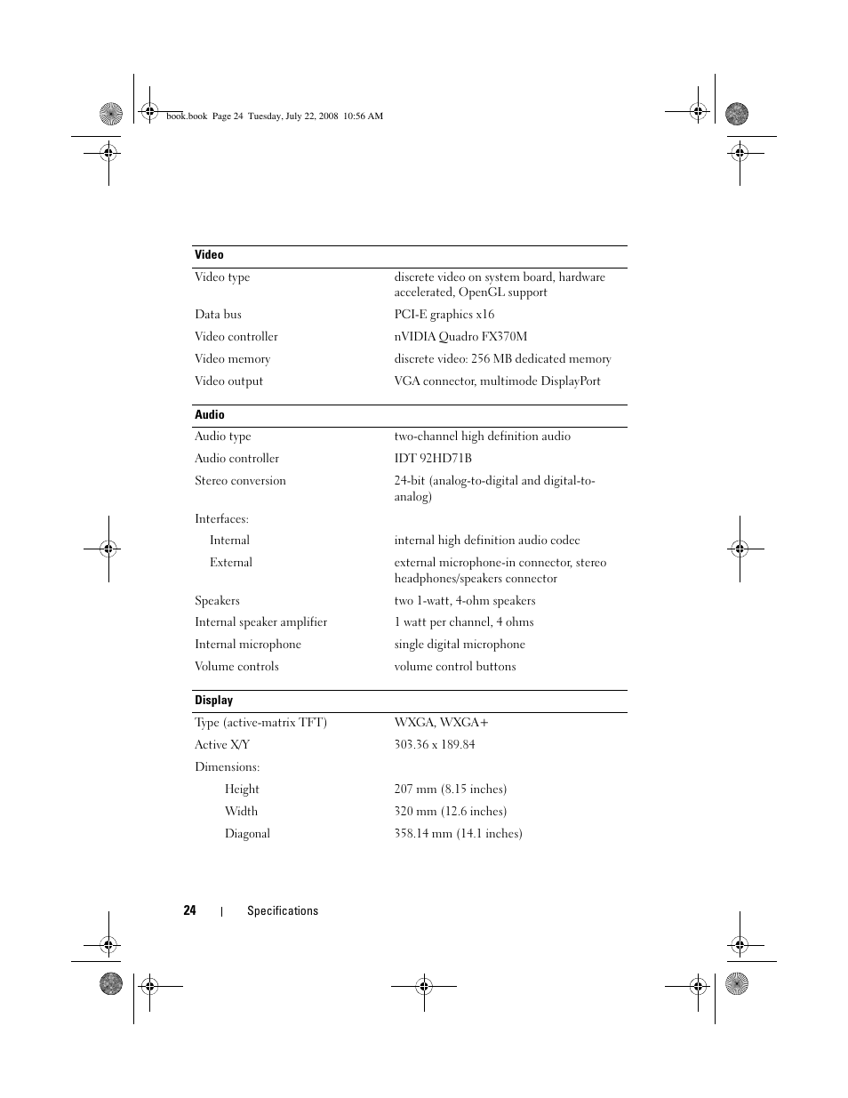 Dell Precision M2400 (Mid 2008) User Manual | Page 24 / 70