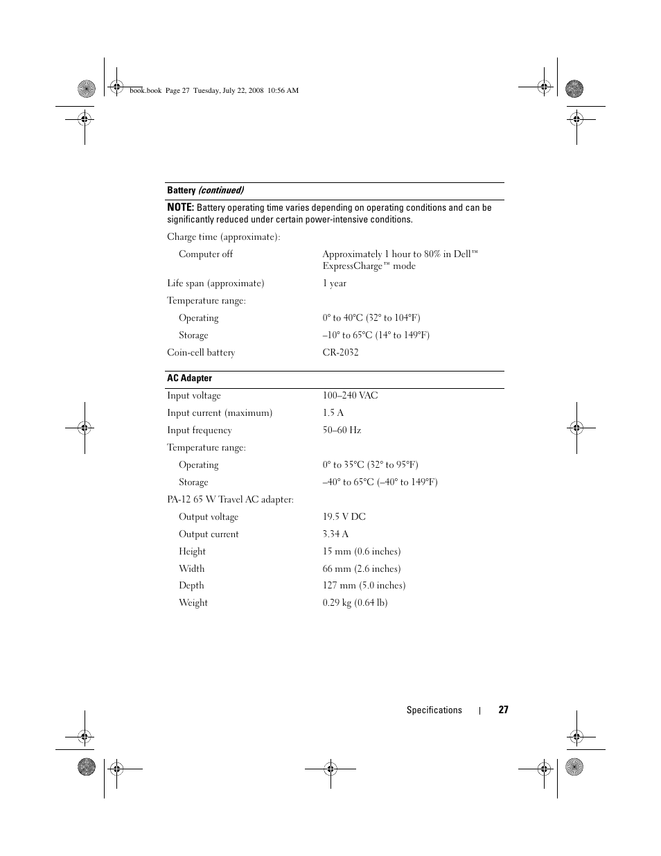 Dell Precision M2400 (Mid 2008) User Manual | Page 27 / 70