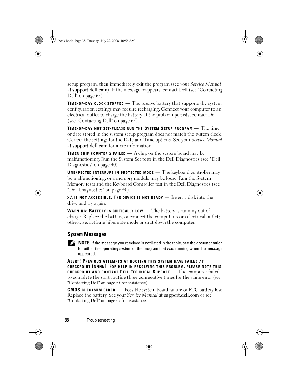 System messages | Dell Precision M2400 (Mid 2008) User Manual | Page 38 / 70