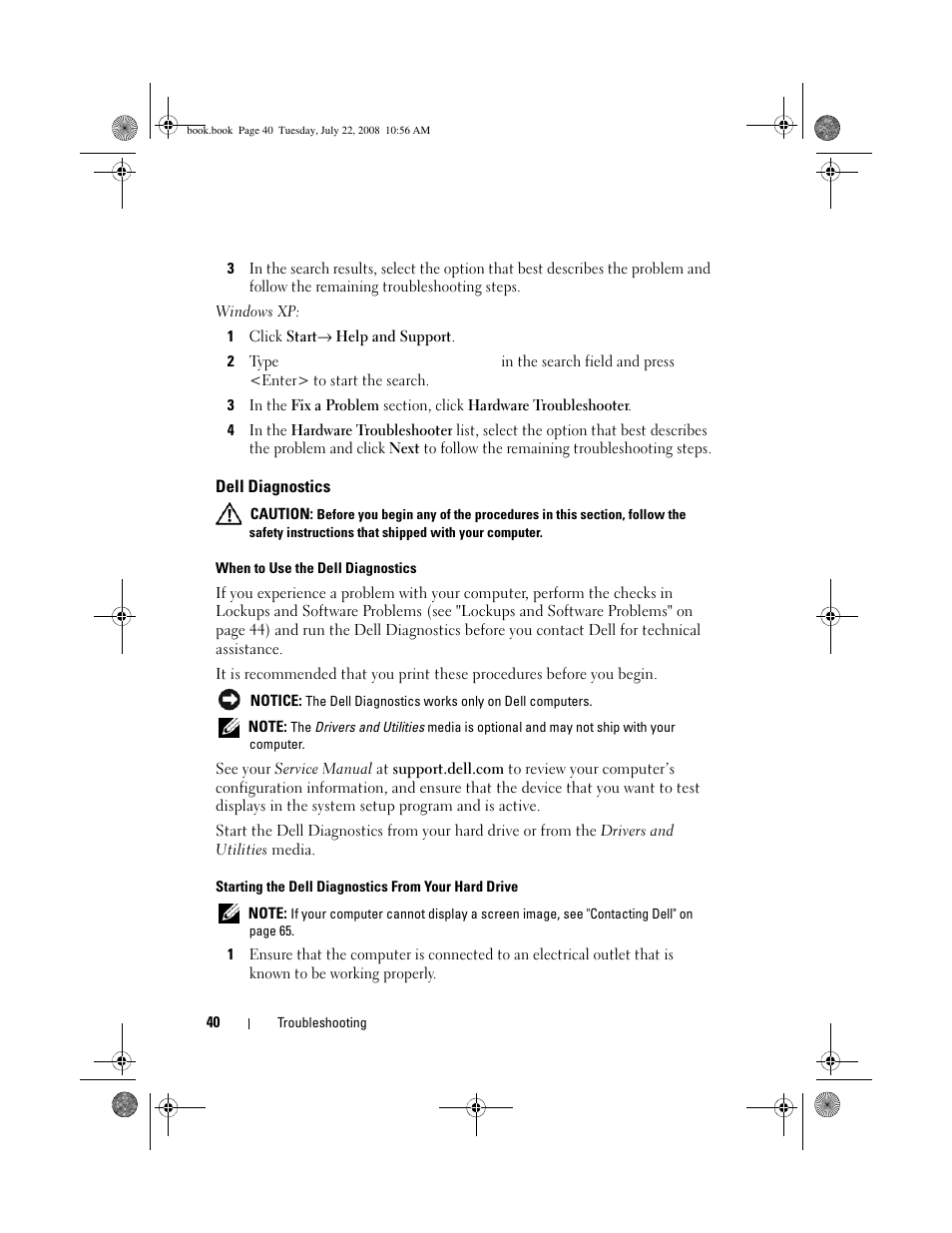 Dell diagnostics | Dell Precision M2400 (Mid 2008) User Manual | Page 40 / 70