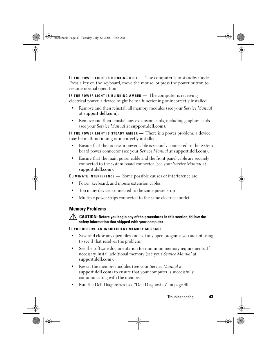 Memory problems | Dell Precision M2400 (Mid 2008) User Manual | Page 43 / 70