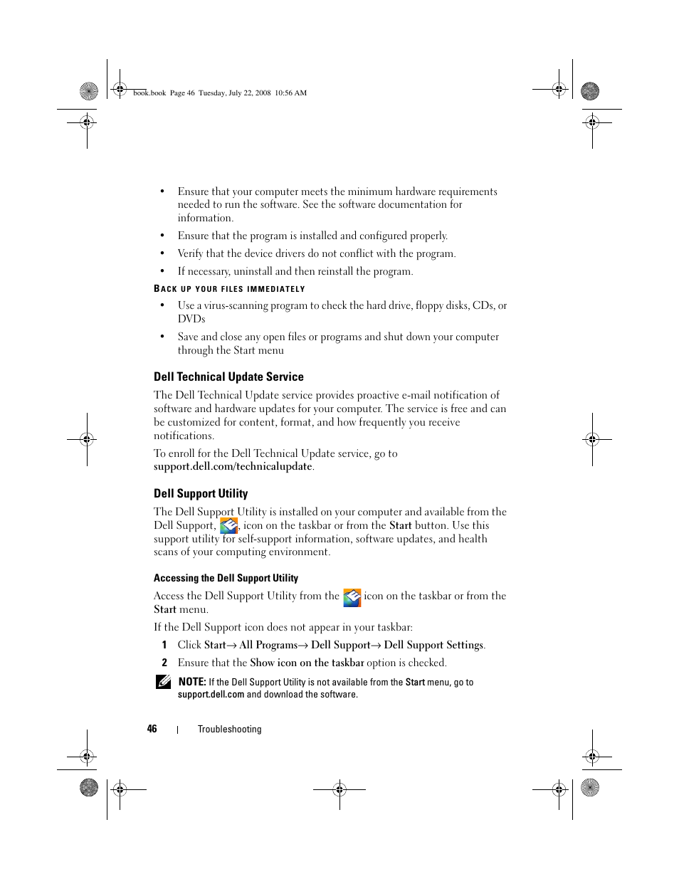 Dell technical update service, Dell support utility | Dell Precision M2400 (Mid 2008) User Manual | Page 46 / 70