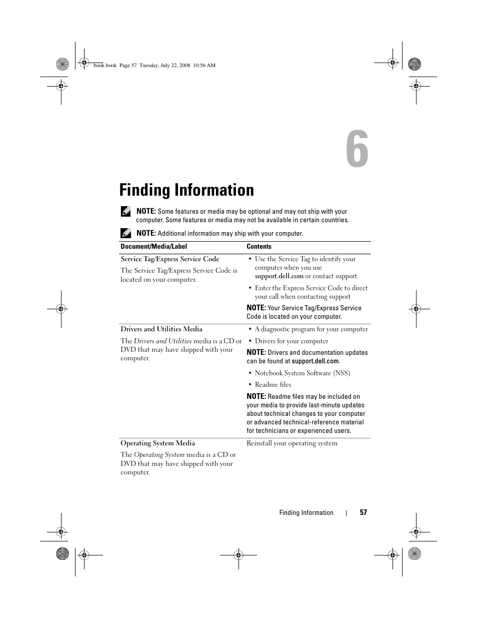 Finding information | Dell Precision M2400 (Mid 2008) User Manual | Page 57 / 70