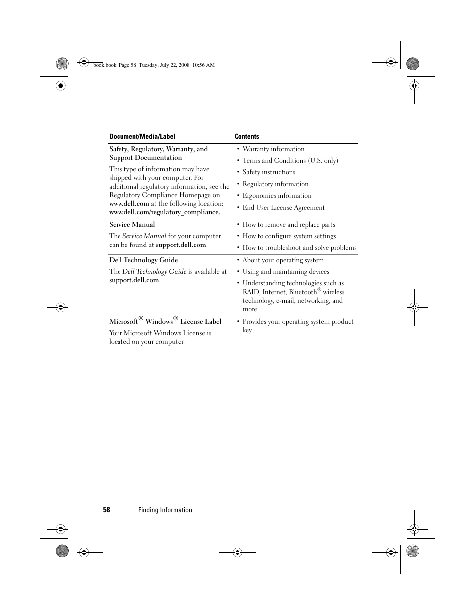 Dell Precision M2400 (Mid 2008) User Manual | Page 58 / 70