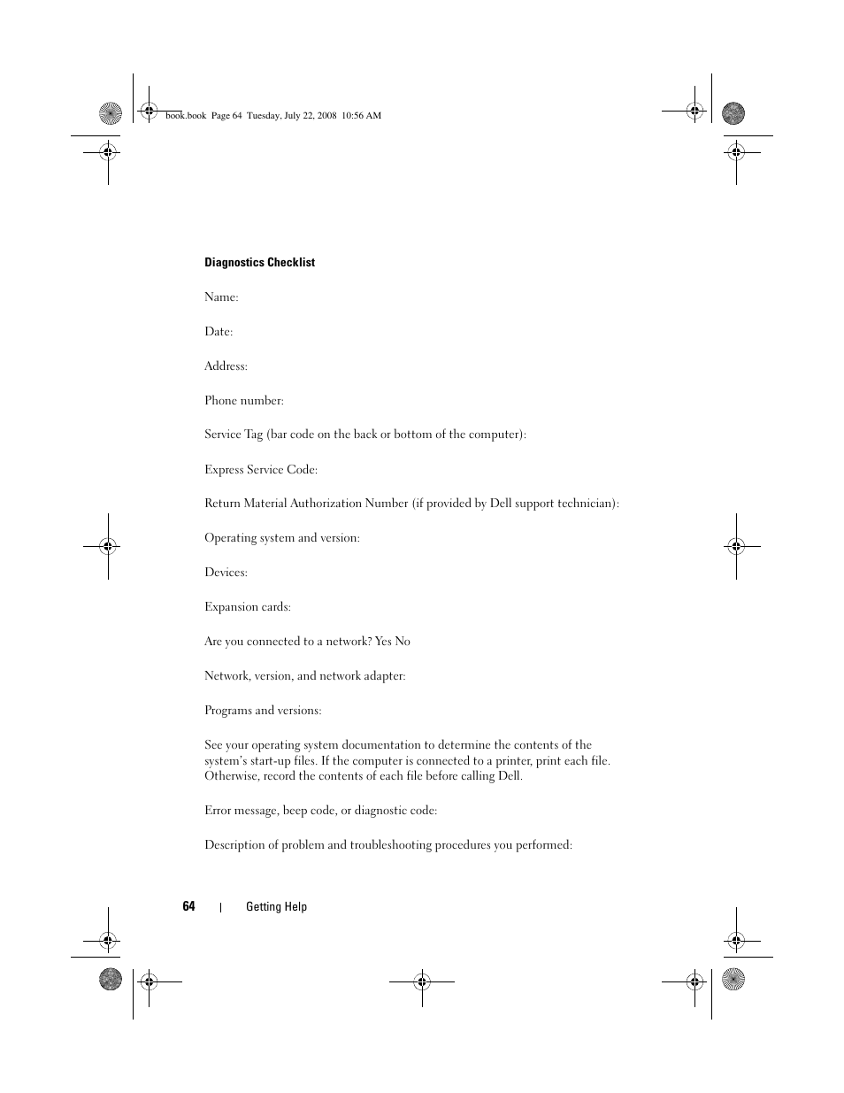 Ecklist (see "diagnostics checklist | Dell Precision M2400 (Mid 2008) User Manual | Page 64 / 70