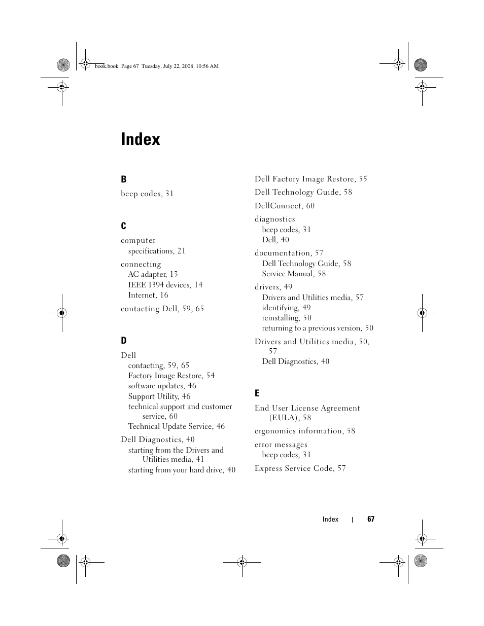 Index | Dell Precision M2400 (Mid 2008) User Manual | Page 67 / 70