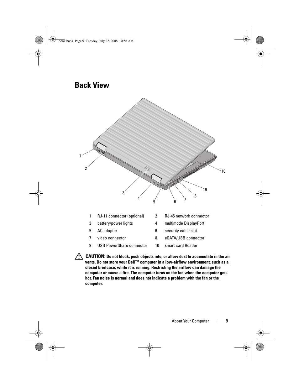 Back view | Dell Precision M2400 (Mid 2008) User Manual | Page 9 / 70