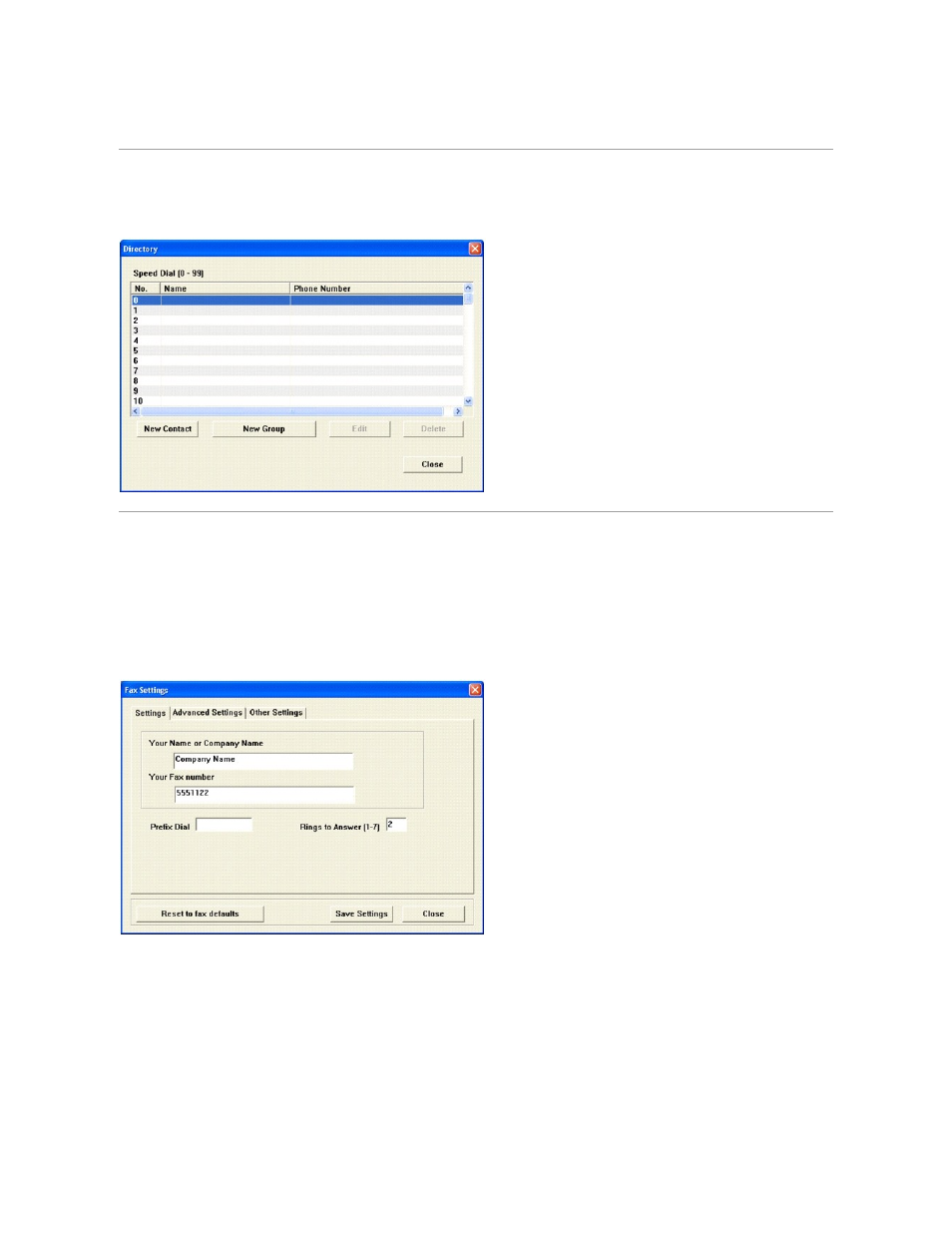 Directory, Fax settings | Dell 1125 Multifunctional Laser Printer User Manual | Page 101 / 111