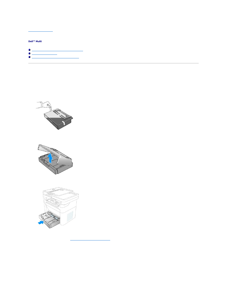 Setting up your printer, Installing the paper tray and paper output tray, Paper tray installation | Dell 1125 Multifunctional Laser Printer User Manual | Page 33 / 111