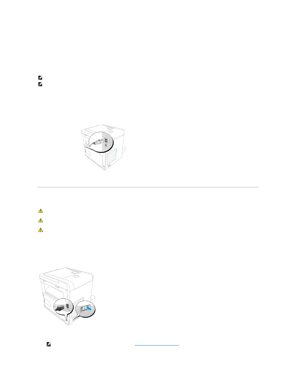 Powering on the multi-function printer 1125, Connecting the printer cable | Dell 1125 Multifunctional Laser Printer User Manual | Page 35 / 111