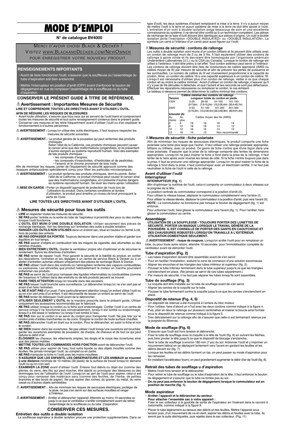 Mode d’emploi | Black & Decker Leaf Hog 90517736 User Manual | Page 3 / 5