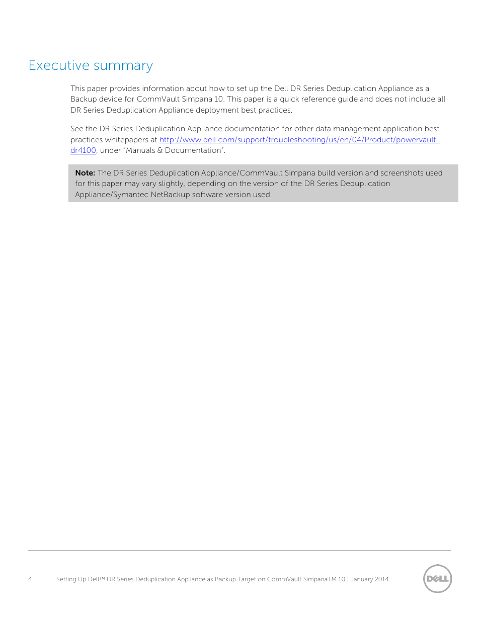 Executive summary | Dell PowerVault DR6000 User Manual | Page 4 / 38