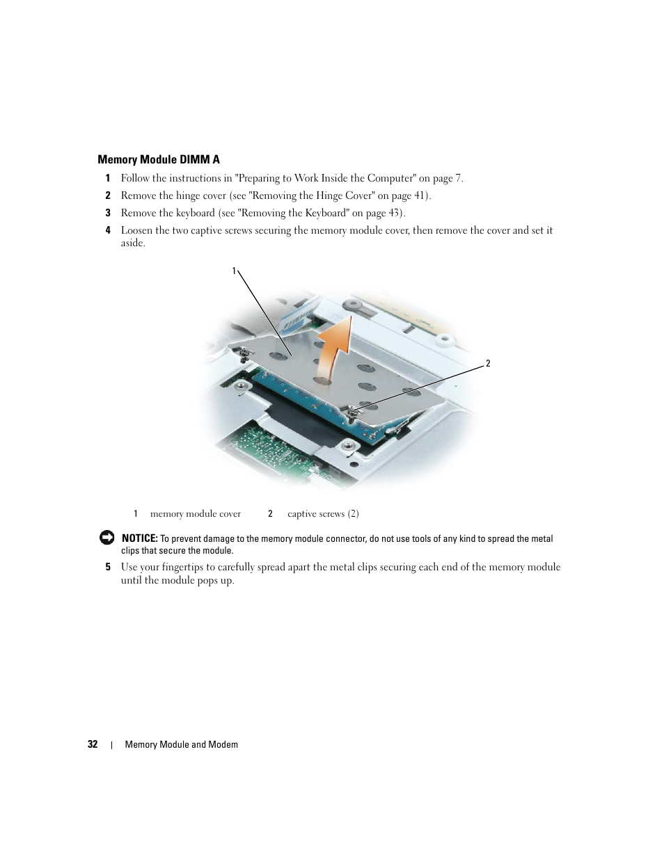 Memory module dimm a | Dell Inspiron 630m User Manual | Page 32 / 92