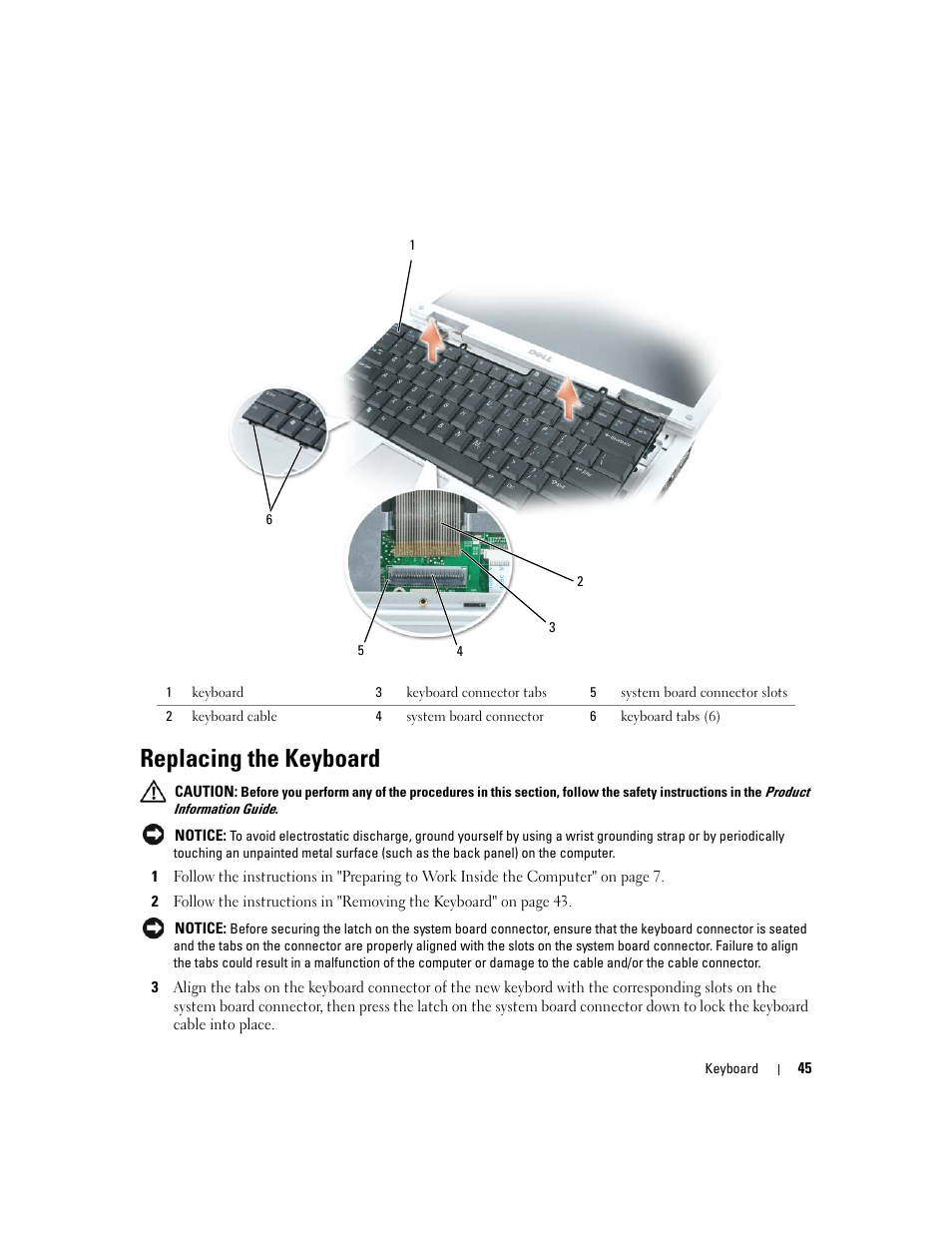 Replacing the keyboard | Dell Inspiron 630m User Manual | Page 45 / 92