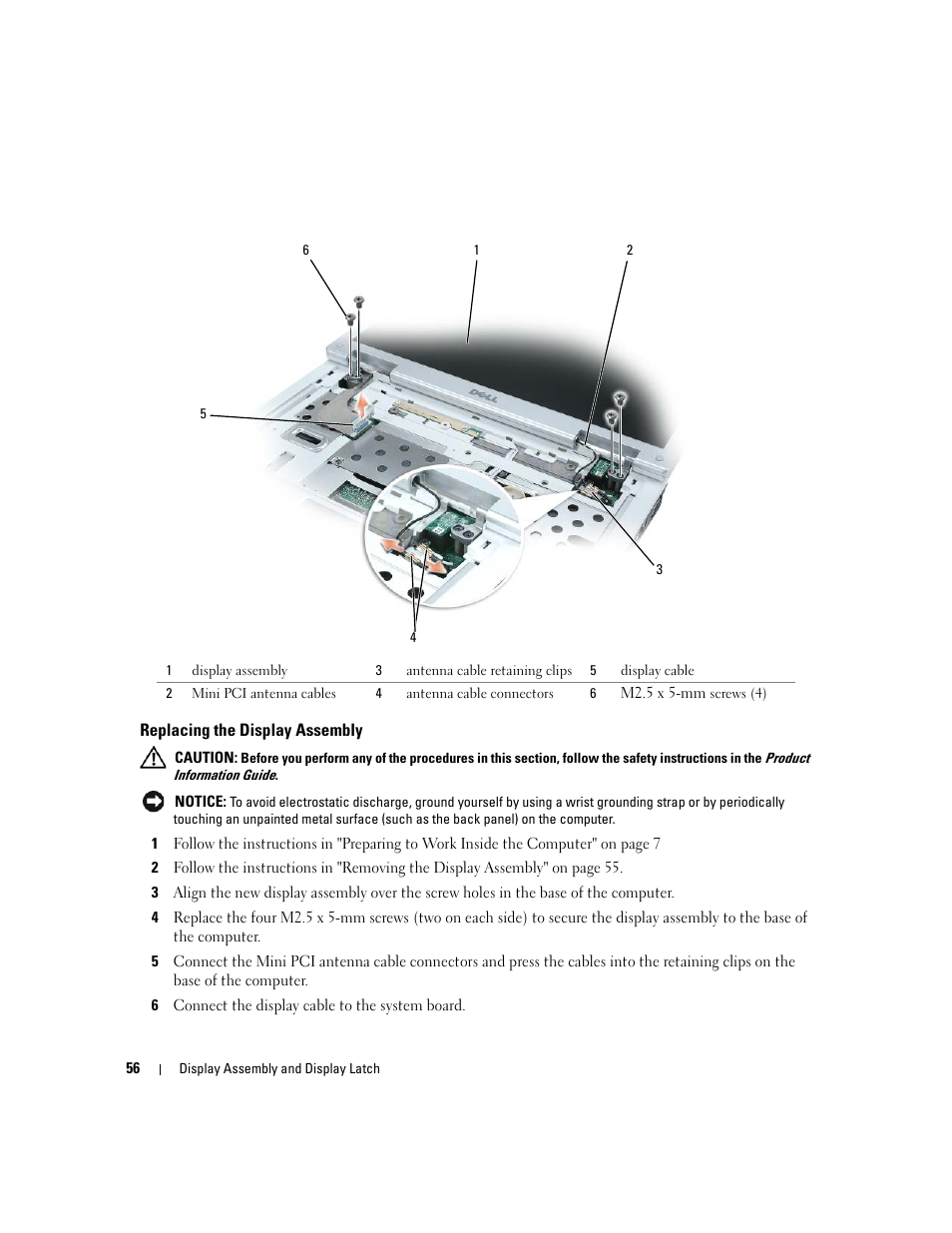 Replacing the display assembly | Dell Inspiron 630m User Manual | Page 56 / 92