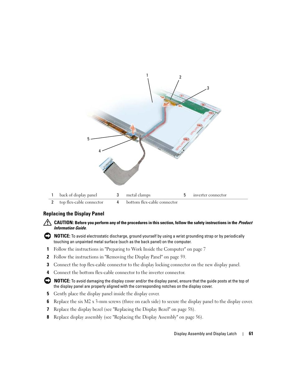 Replacing the display panel | Dell Inspiron 630m User Manual | Page 61 / 92