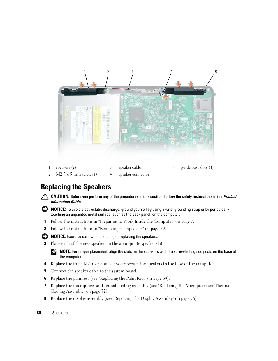 Replacing the speakers | Dell Inspiron 630m User Manual | Page 80 / 92