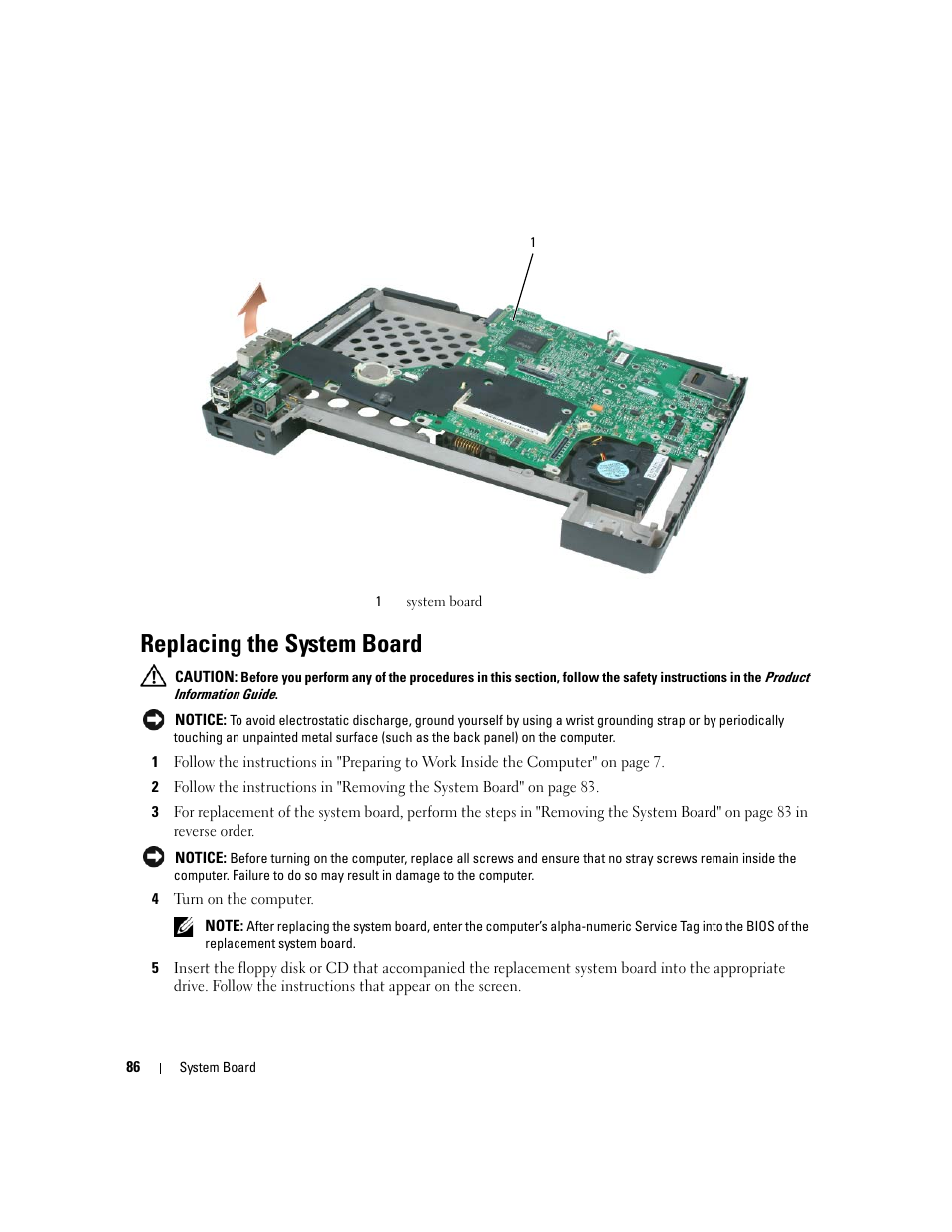 Replacing the system board | Dell Inspiron 630m User Manual | Page 86 / 92