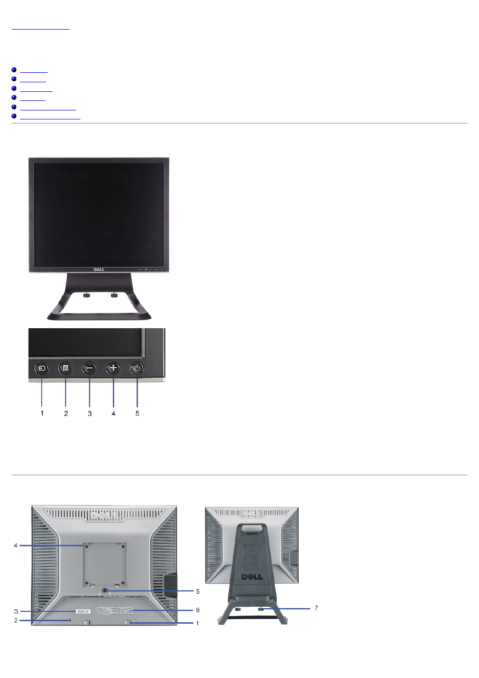 Front view back view, About your monitor, Front view | Back view | Dell 1707FP Monitor User Manual | Page 2 / 45