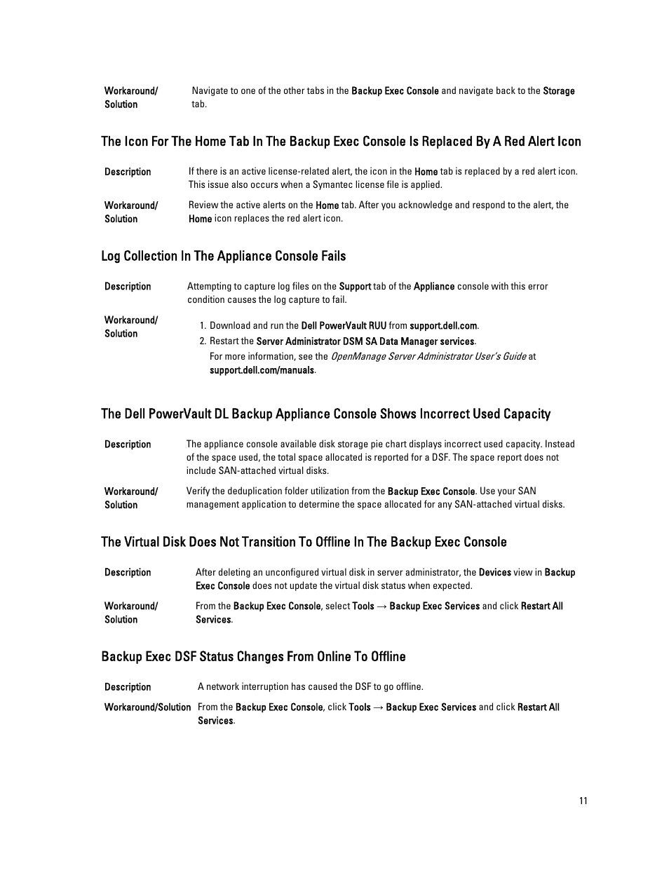 Log collection in the appliance console fails | Dell PowerVault DL2000 User Manual | Page 11 / 18