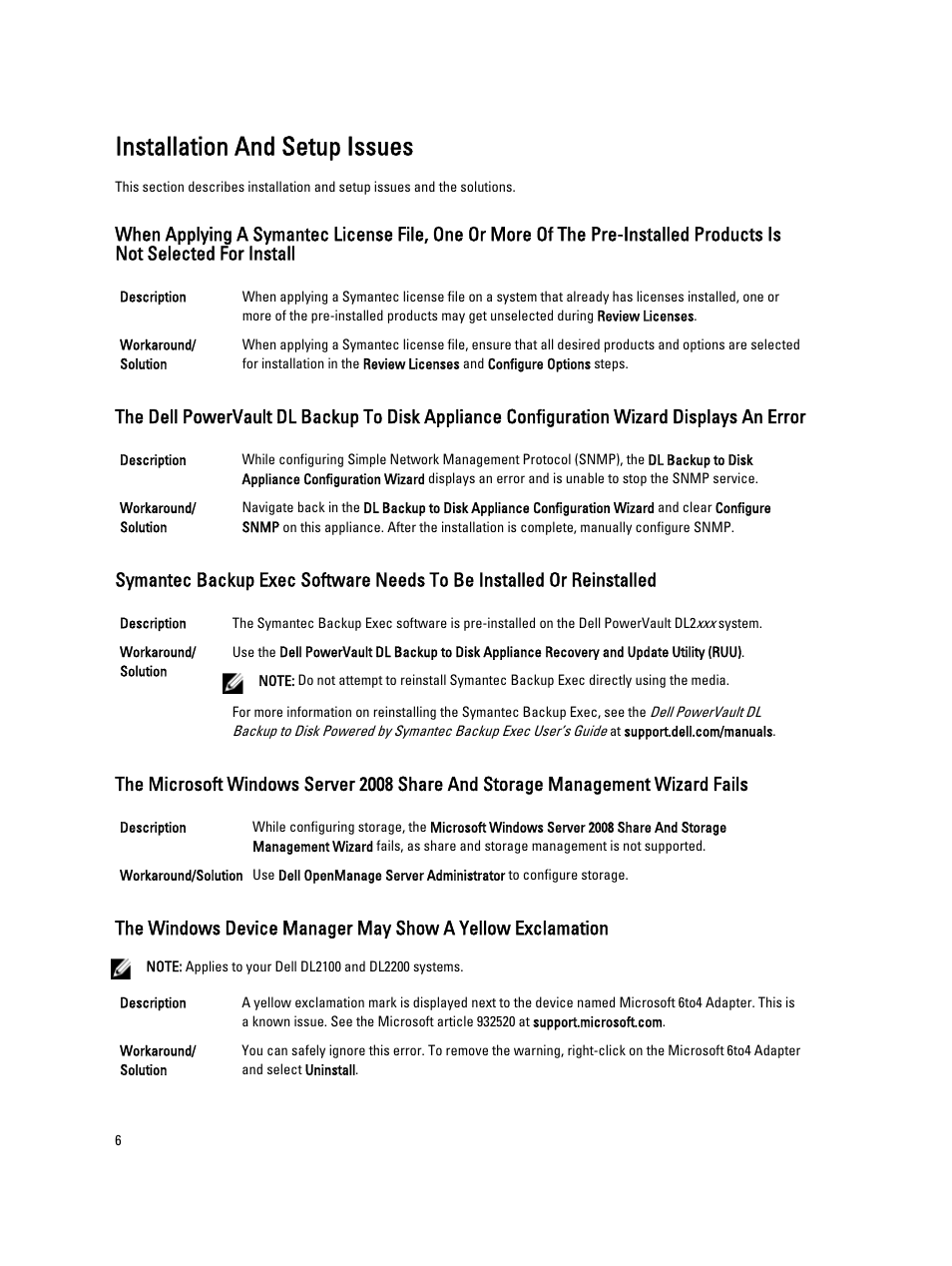 Installation and setup issues | Dell PowerVault DL2000 User Manual | Page 6 / 18