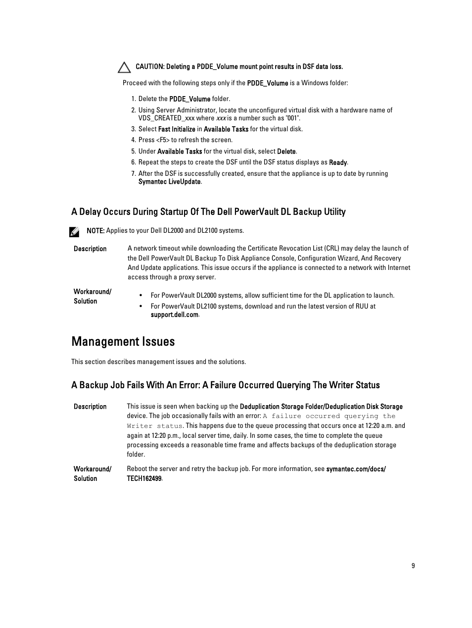 Management issues | Dell PowerVault DL2000 User Manual | Page 9 / 18
