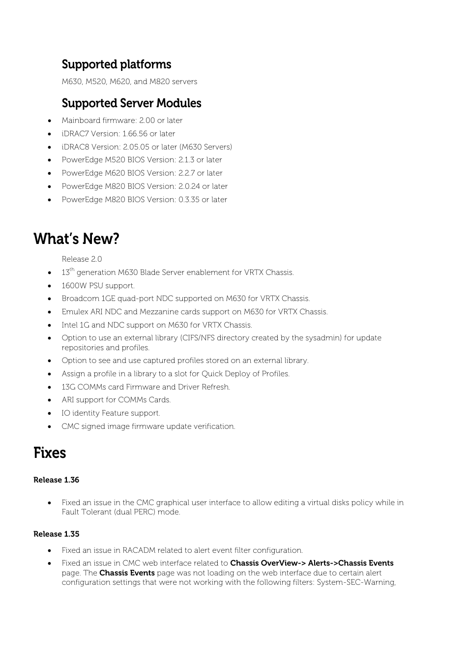 What’s new, Fixes, Supported platforms | Supported server modules | Dell PowerEdge VRTX User Manual | Page 3 / 9