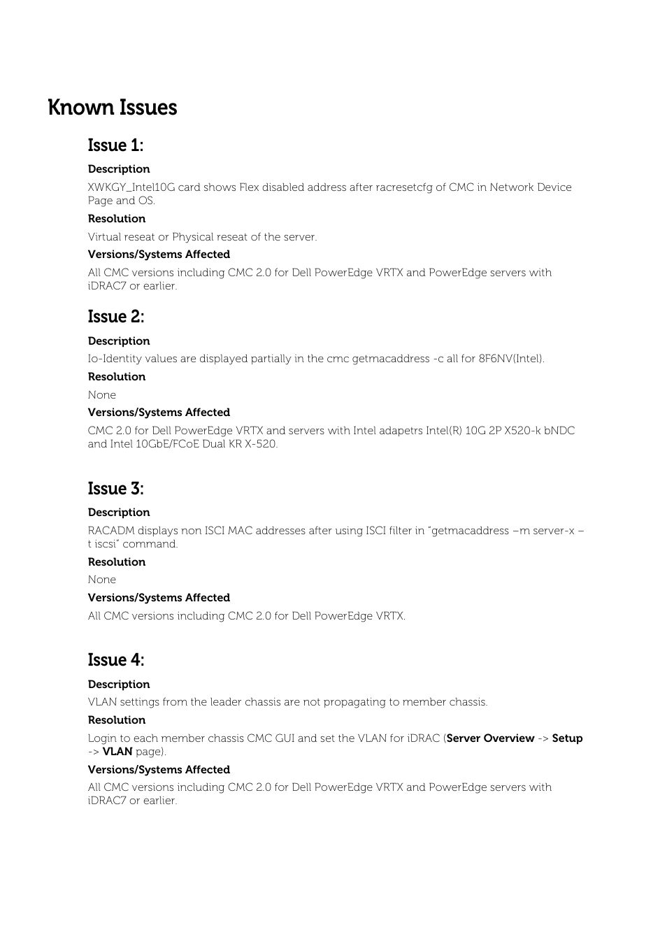 Known issues | Dell PowerEdge VRTX User Manual | Page 5 / 9