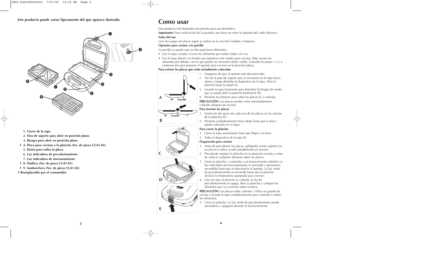 Como usar, Ab c d e | Black & Decker CG42 User Manual | Page 3 / 9