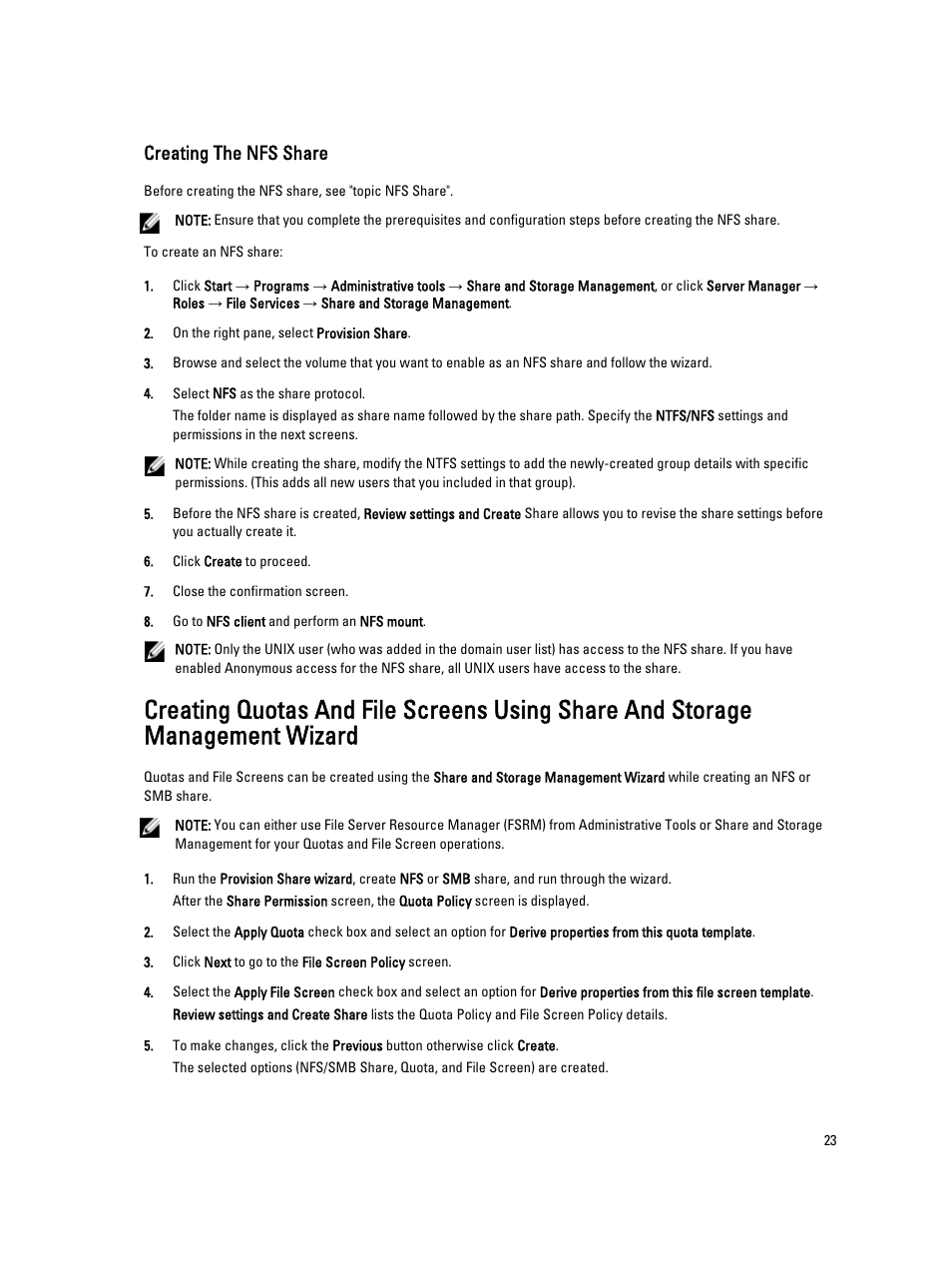 Creating the nfs share | Dell PowerVault NX3300 User Manual | Page 23 / 29