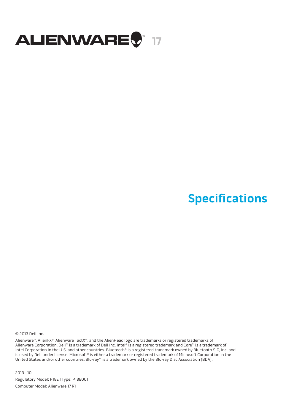 Dell Alienware 17 (Mid 2013) User Manual | 7 pages