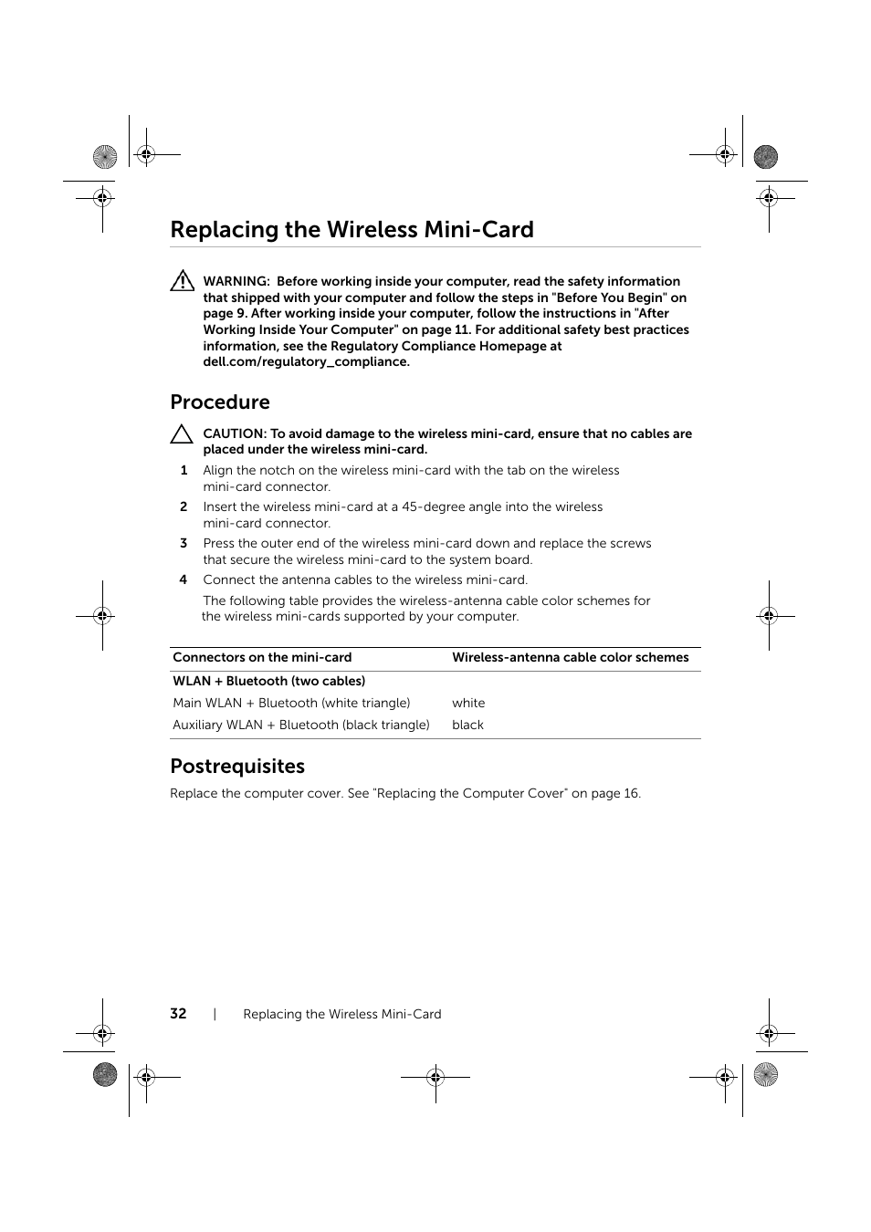 Replacing the wireless mini-card, Procedure, Postrequisites | Dell XPS 8700 (Mid 2013) User Manual | Page 32 / 86