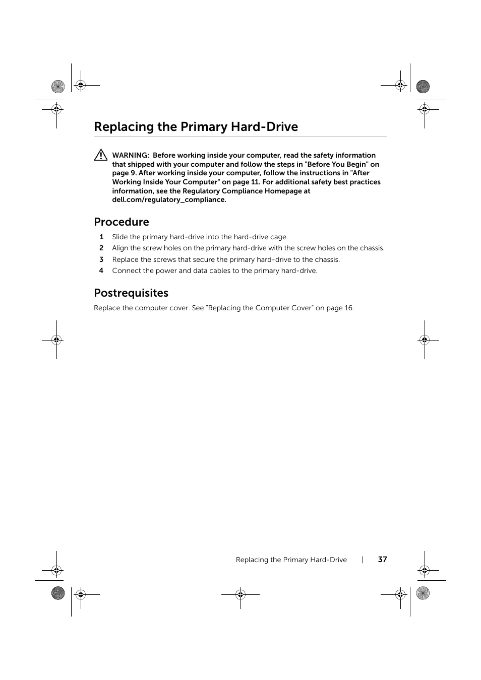 Replacing the primary hard-drive, Procedure, Postrequisites | Dell XPS 8700 (Mid 2013) User Manual | Page 37 / 86