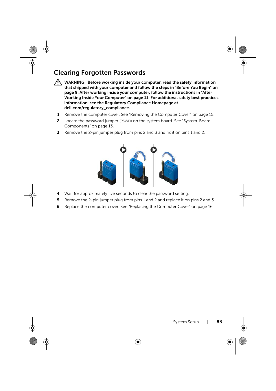 Clearing forgotten passwords | Dell XPS 8700 (Mid 2013) User Manual | Page 83 / 86