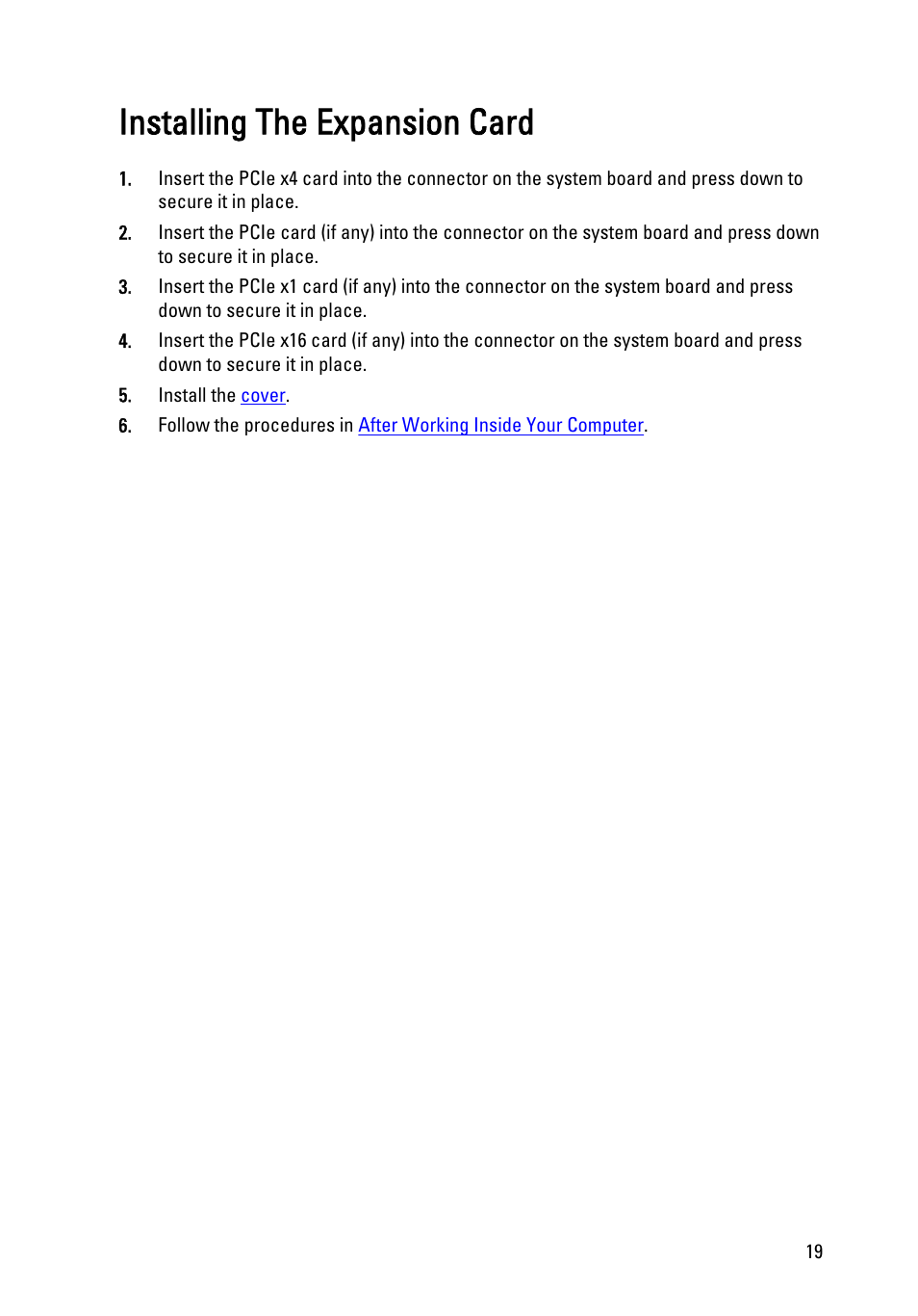 Installing the expansion card | Dell OptiPlex 790 (Early 2011) User Manual | Page 19 / 101