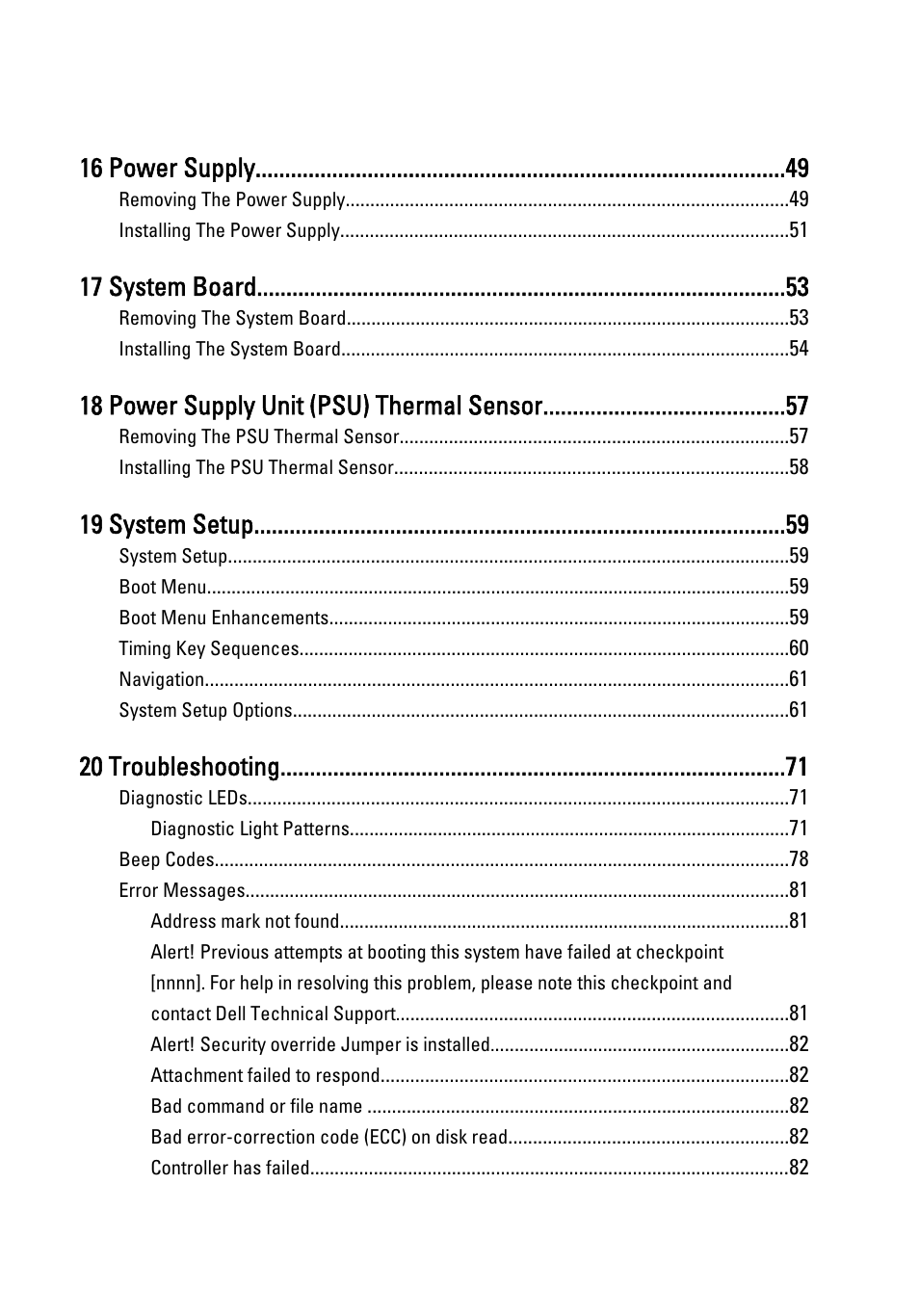16 power supply, 17 system board, 18 power supply unit (psu) thermal sensor | 19 system setup, 20 troubleshooting | Dell OptiPlex 790 (Early 2011) User Manual | Page 5 / 101