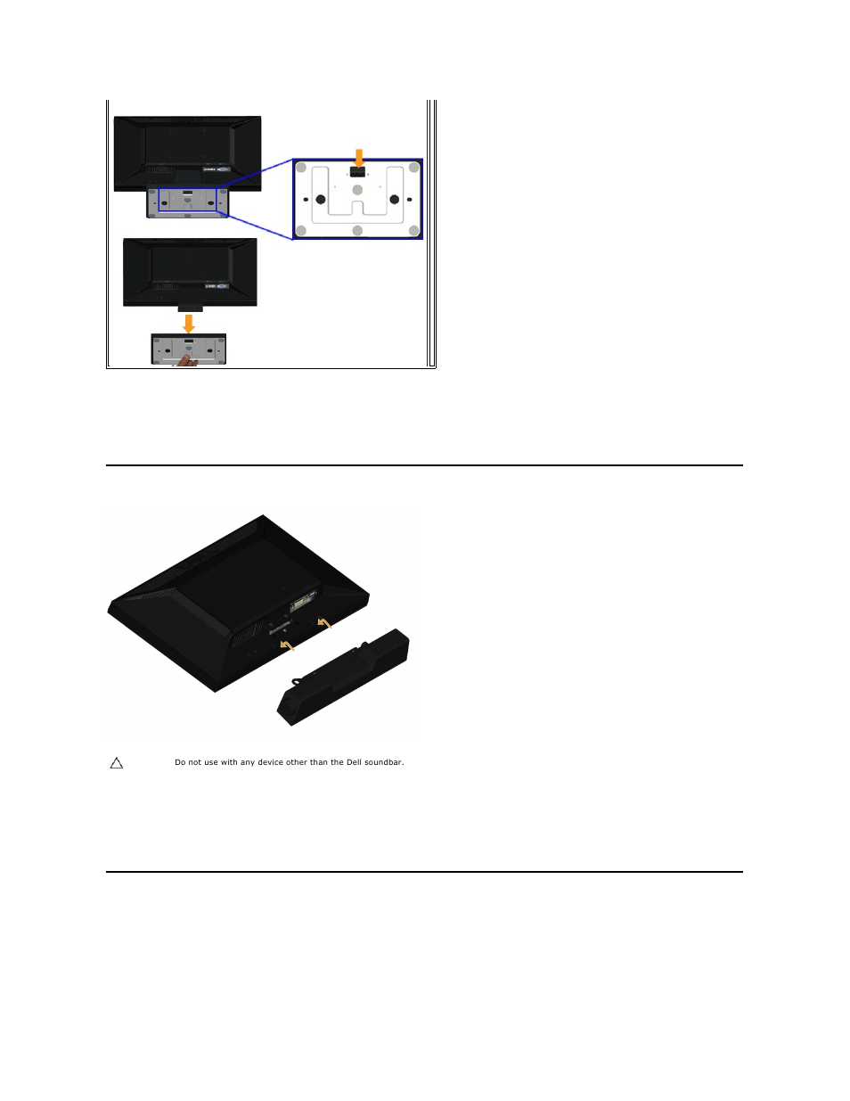 Attaching the dell soundbar (optional), Removing the stand for vesa wall mount, Attaching the dell soundbar | Dell E1911 Monitor User Manual | Page 29 / 34