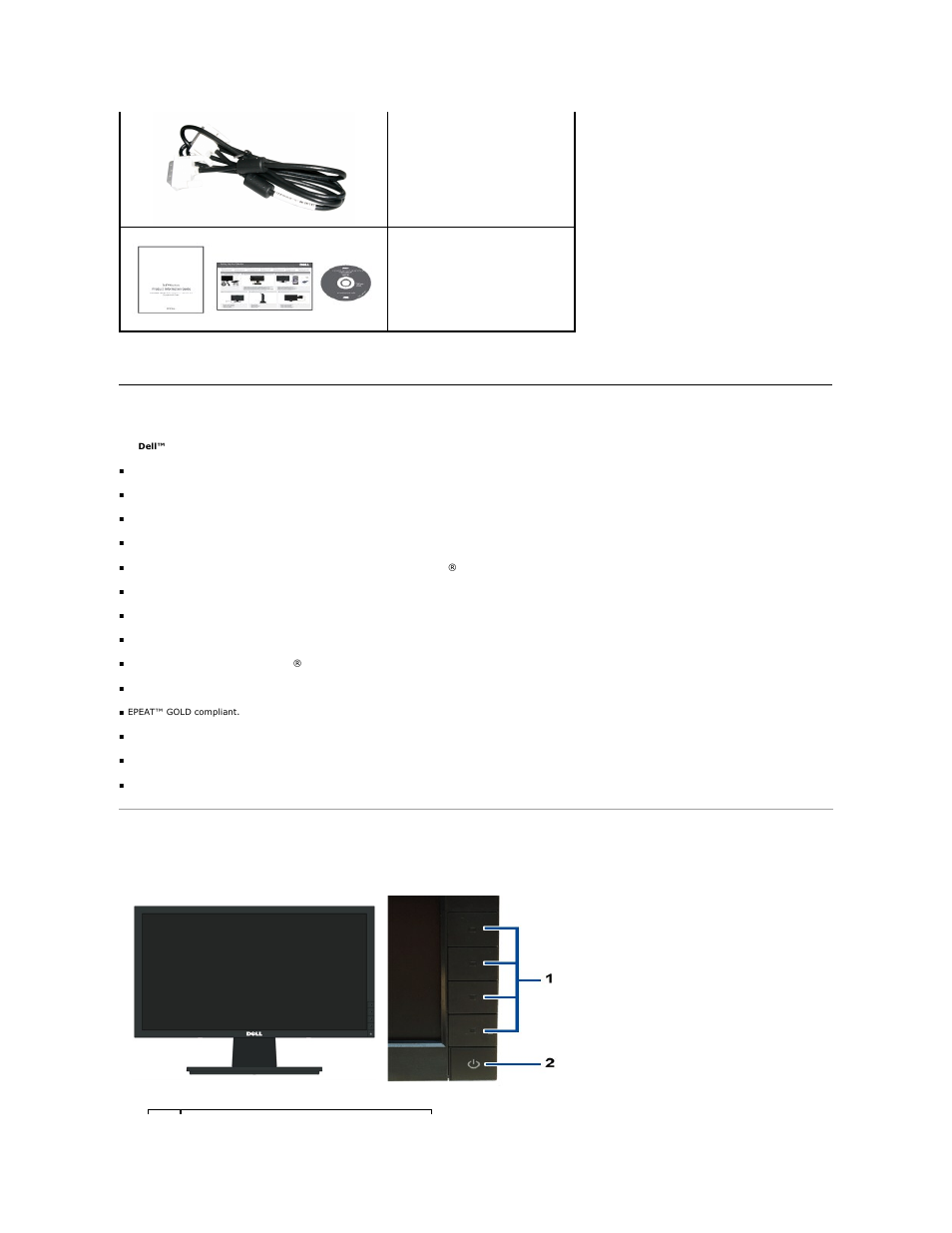 Product features, Identifying parts and controls, Front view | Dell E1911 Monitor User Manual | Page 3 / 34