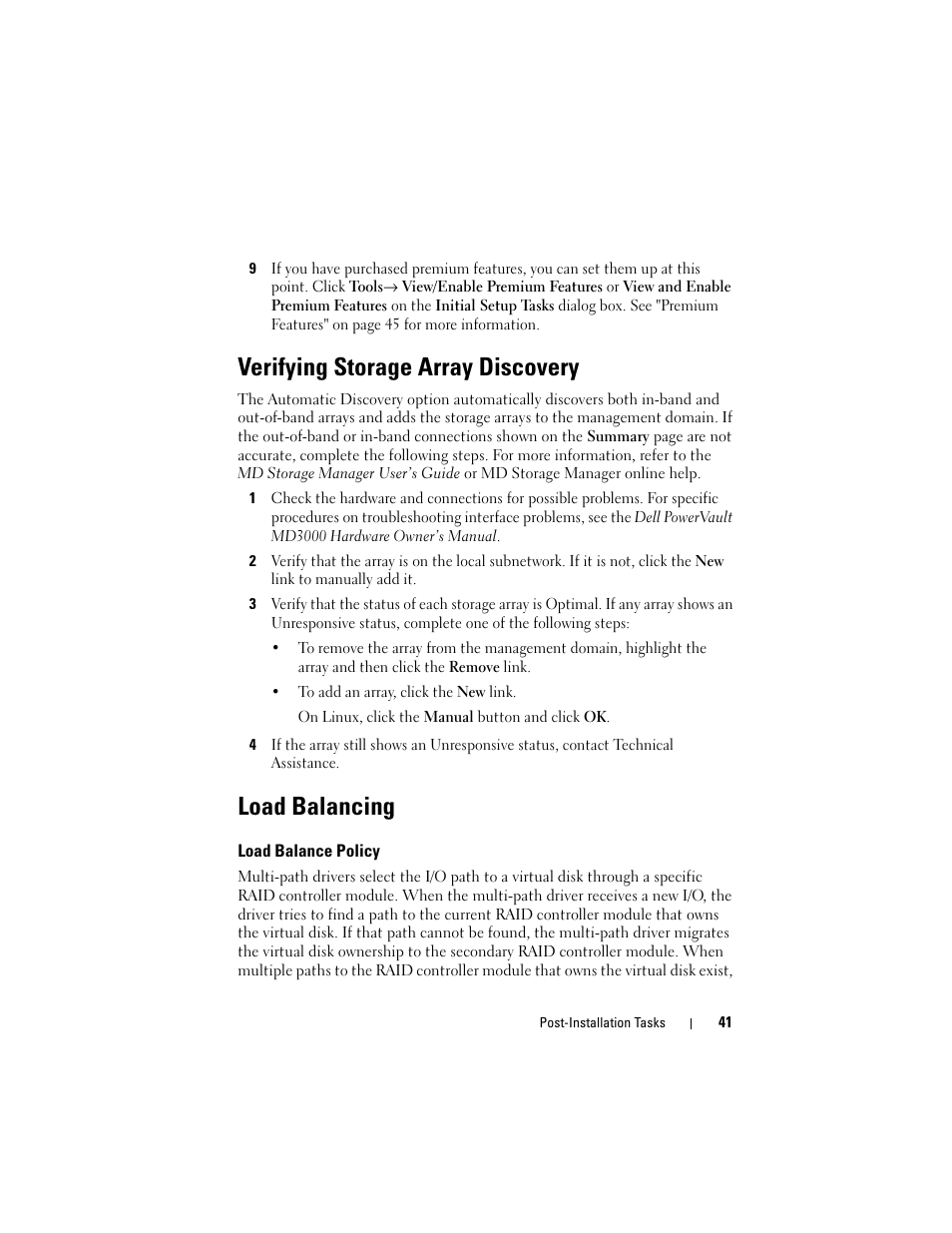 Verifying storage array discovery, Load balancing | Dell PowerVault MD3000 User Manual | Page 41 / 50