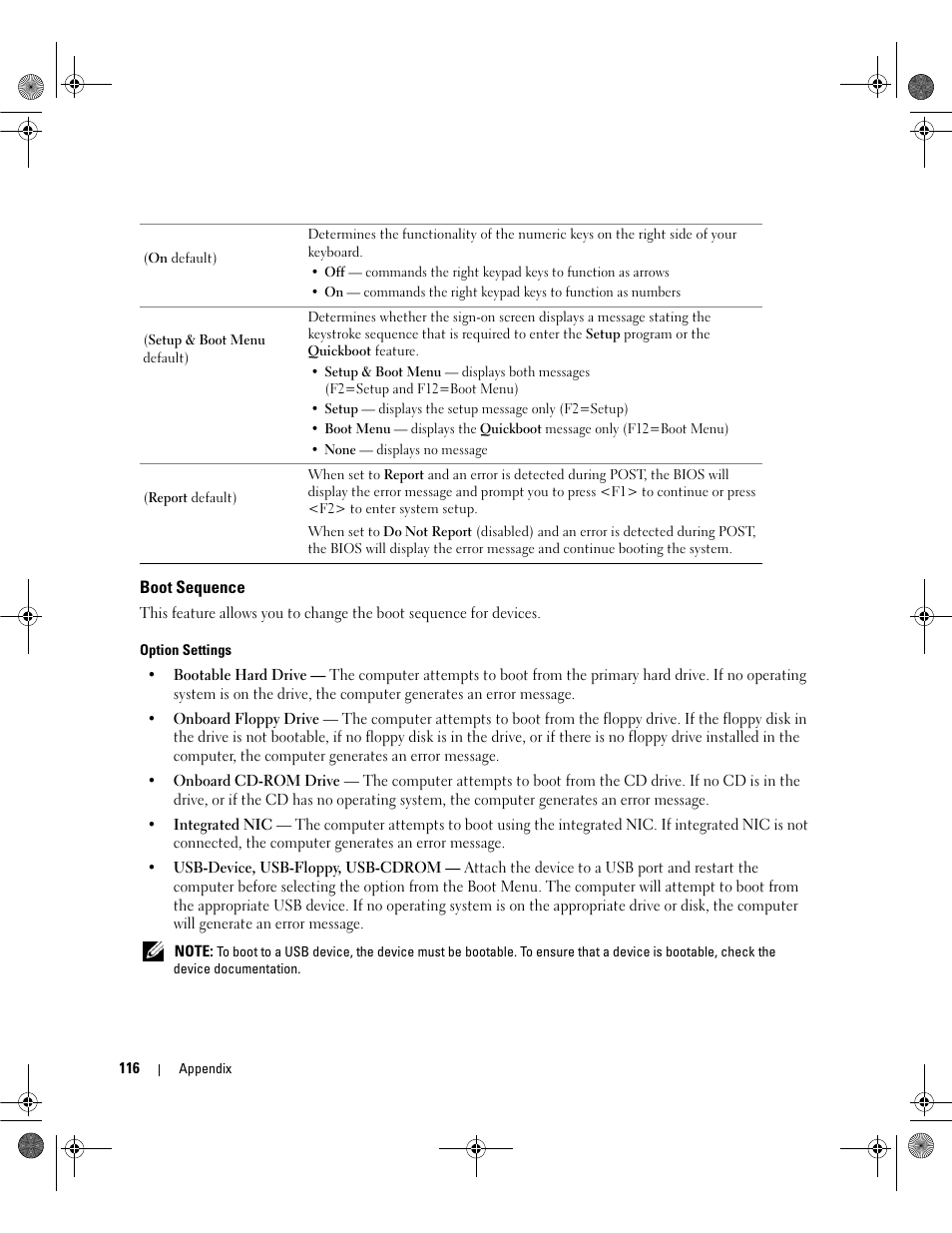 Boot sequence | Dell Dimension E521 User Manual | Page 116 / 158