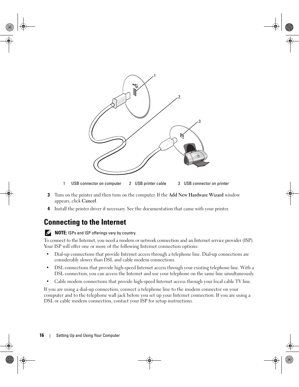Connecting to the internet | Dell Dimension E521 User Manual | Page 16 / 158
