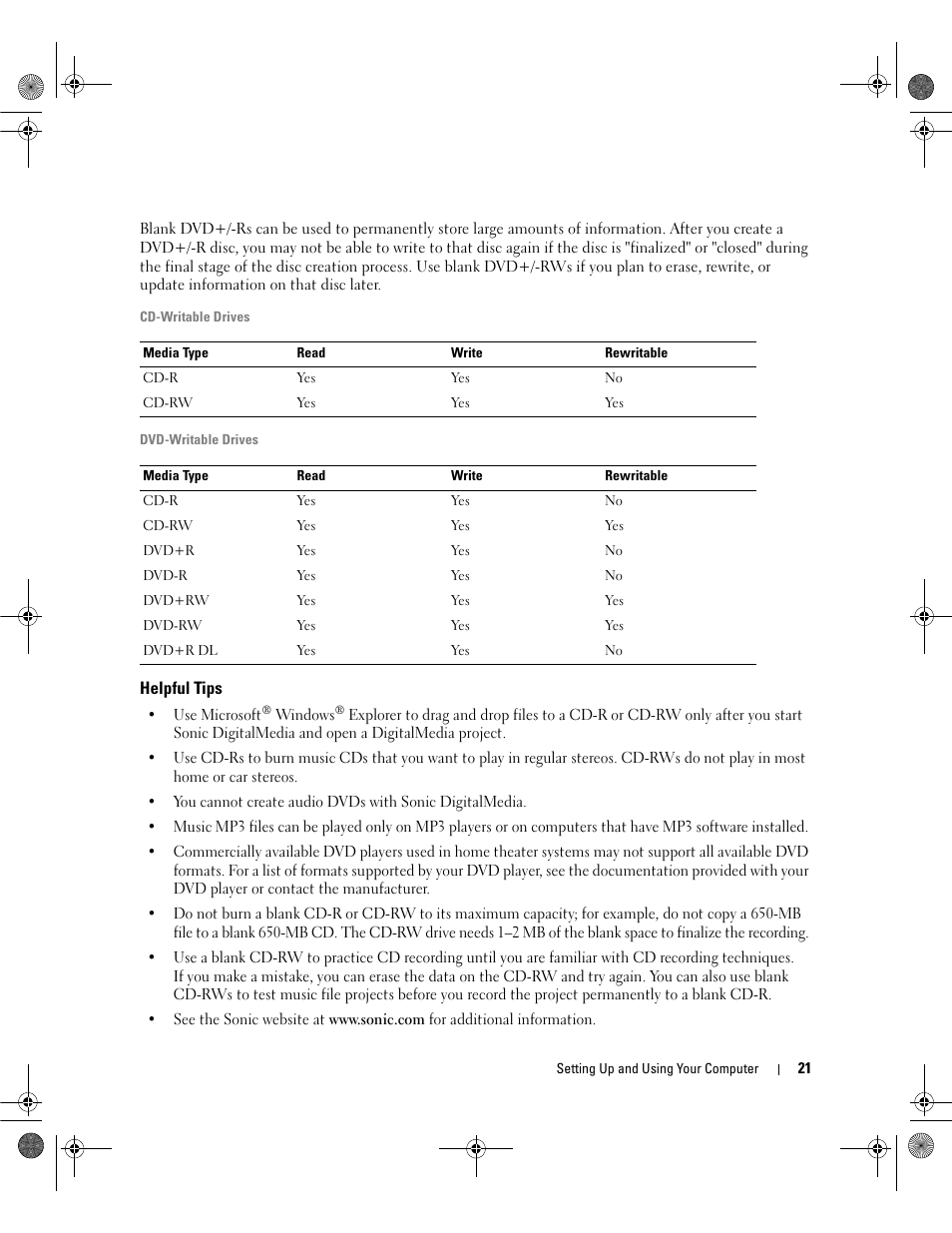 Helpful tips | Dell Dimension E521 User Manual | Page 21 / 158