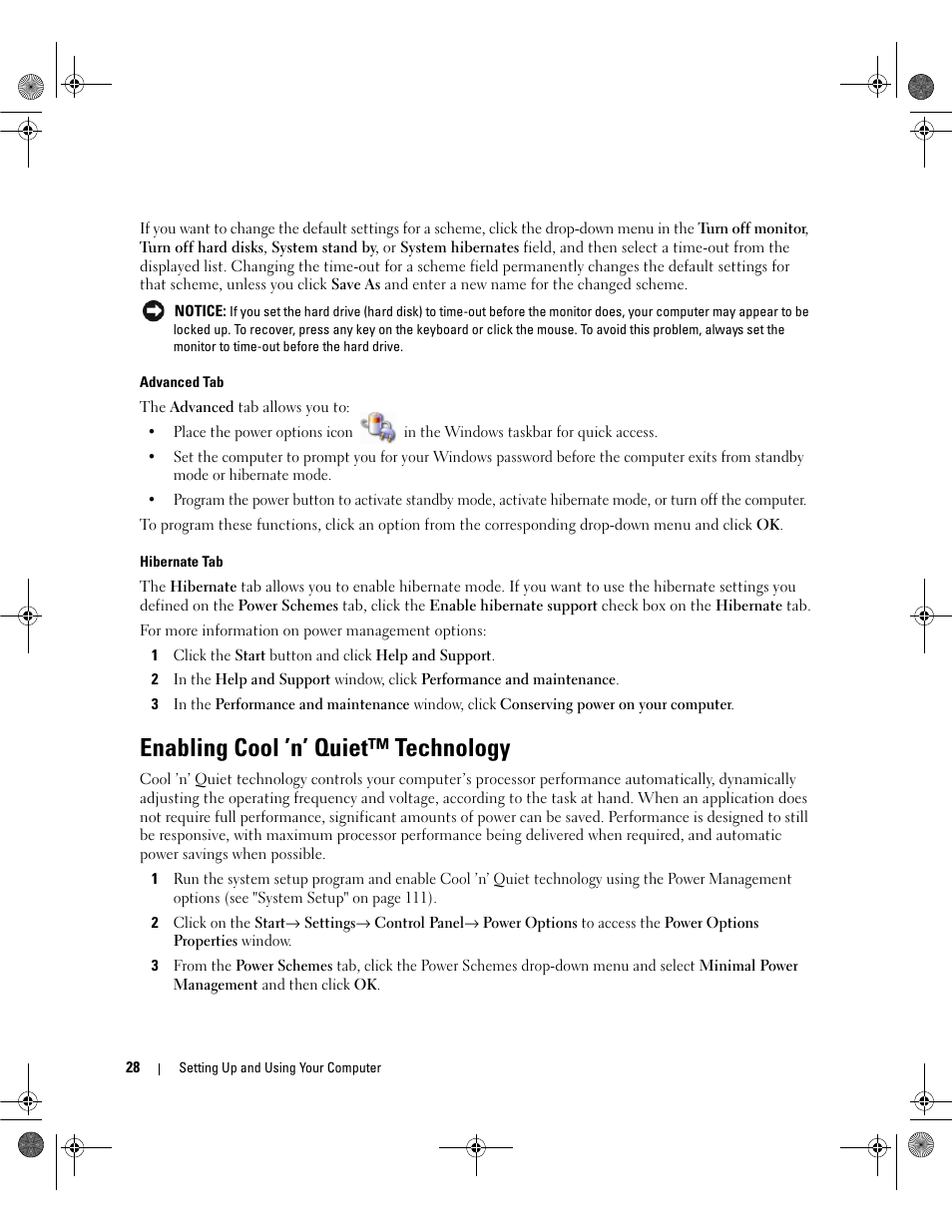 Enabling cool ’n’ quiet™ technology | Dell Dimension E521 User Manual | Page 28 / 158