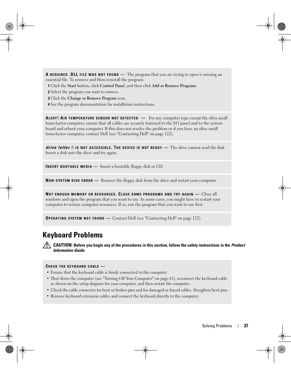 Keyboard problems | Dell Dimension E521 User Manual | Page 37 / 158