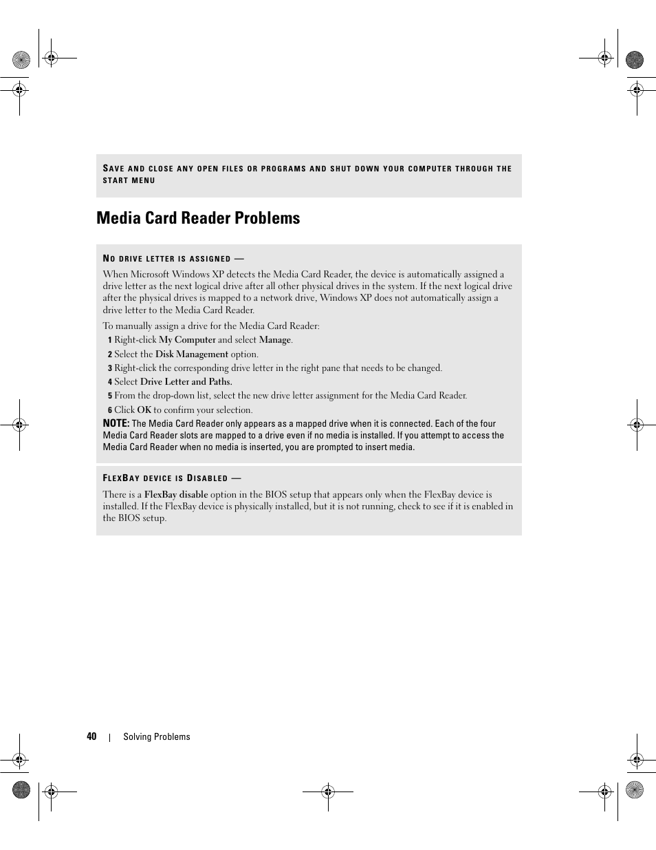 Media card reader problems, Select the program you want to re | Dell Dimension E521 User Manual | Page 40 / 158