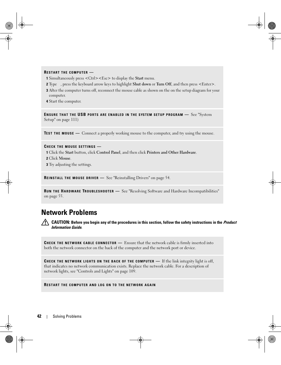 Network problems | Dell Dimension E521 User Manual | Page 42 / 158