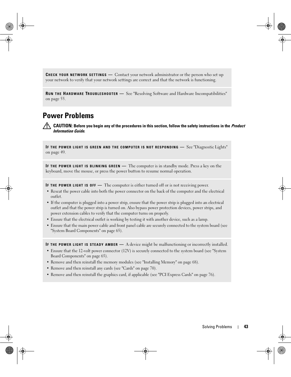Power problems | Dell Dimension E521 User Manual | Page 43 / 158