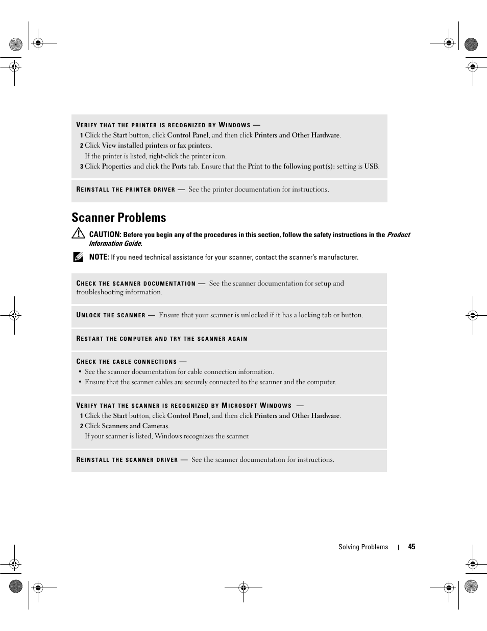 Scanner problems | Dell Dimension E521 User Manual | Page 45 / 158