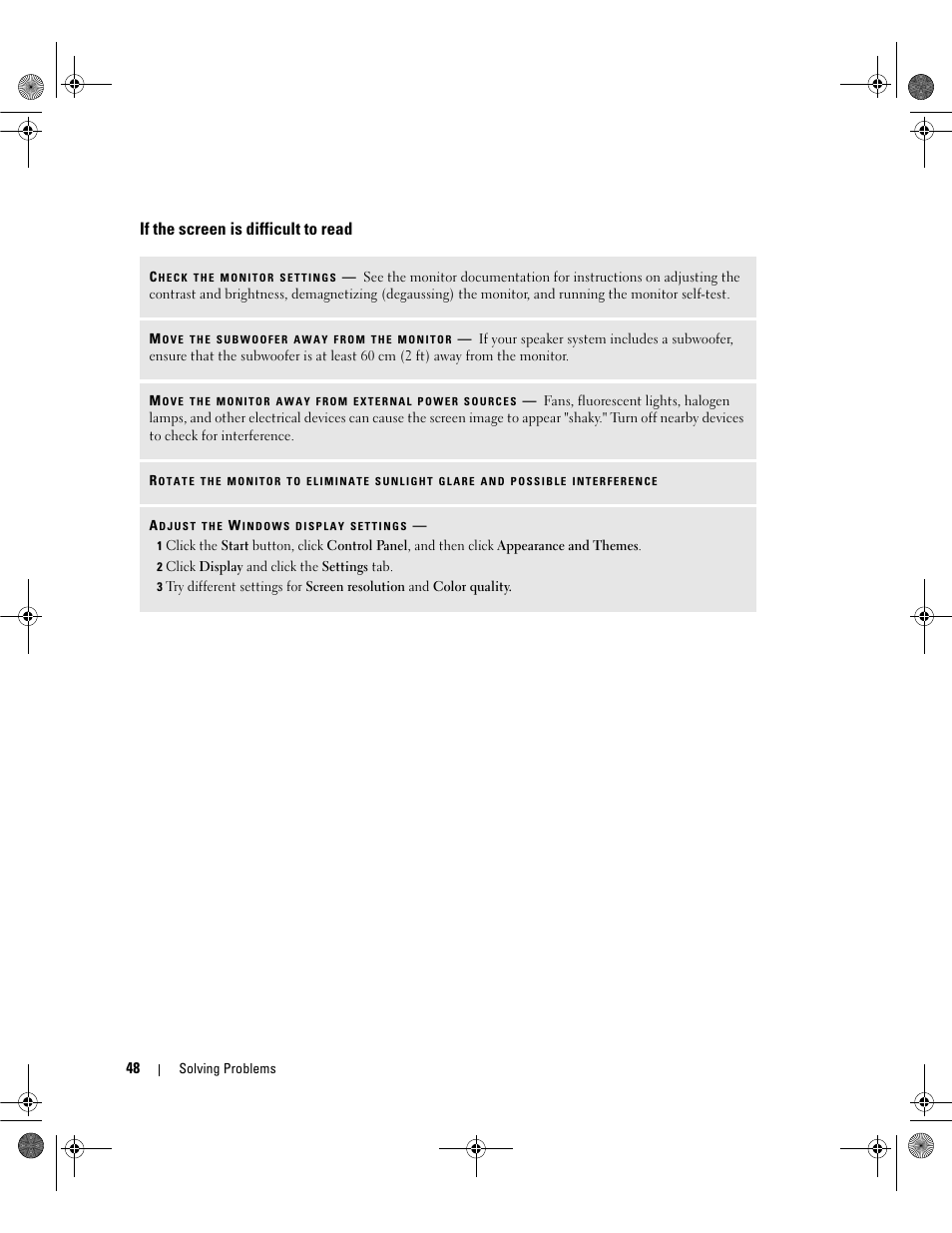 If the screen is difficult to read | Dell Dimension E521 User Manual | Page 48 / 158