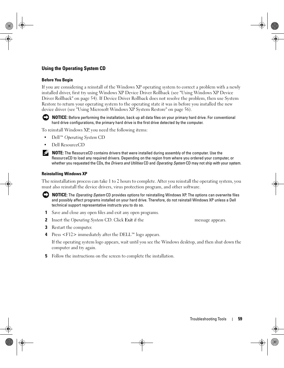 Using the operating system cd | Dell Dimension E521 User Manual | Page 59 / 158